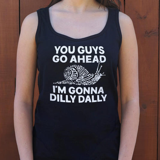 You Guys Go Ahead I'm Gonna Dilly Dally Snail graphic Women's Tank Top in Midnight