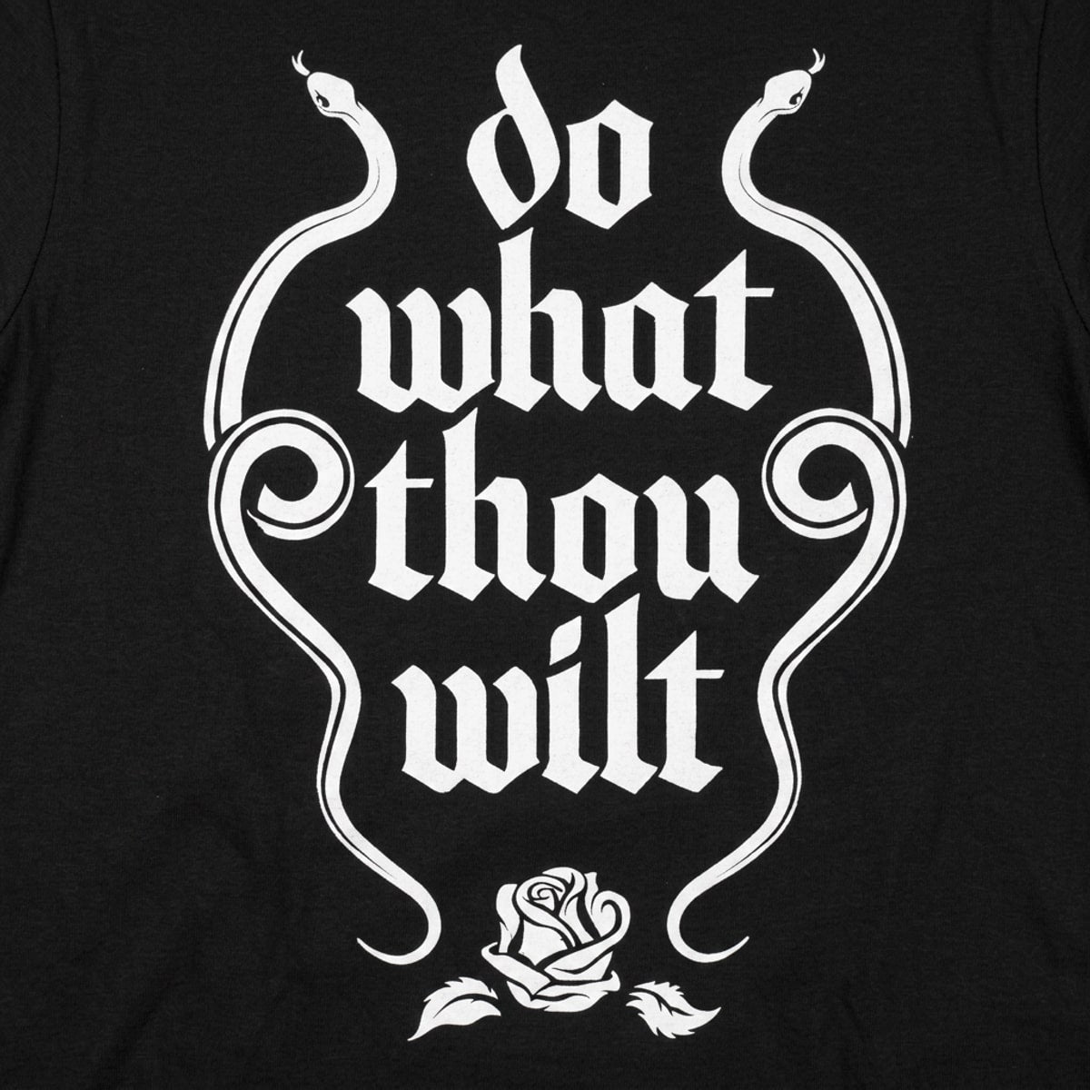 Do What Thou Wilt Twin Snakes and Rose Gothic Quote detail
