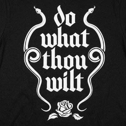 Do What Thou Wilt Twin Snakes and Rose Gothic Quote detail