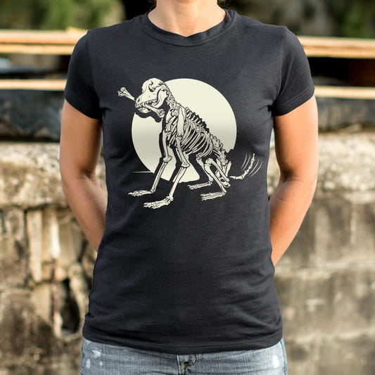 Skeleton Dog Chewing Bone Graphic Women's T-Shirt in Midnight