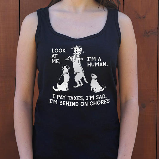 Look at Me I'm a Human I Pay Taxes I'm Sad graphic Women's Tank Top in Midnight