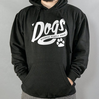 Dogs Because People Suck Retro Script Paw Print Design