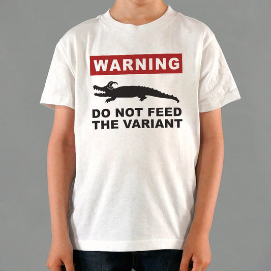 Do Not Feed the Variant Alligator Warning Sign graphic Kids T-Shirt in White