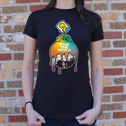 Dose The World Parody Graphic Full Color Women's T-Shirt in Midnight