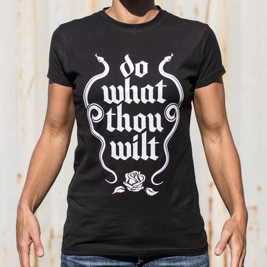 Do What Thou Wilt Twin Snakes and Rose Gothic Quote graphic Women's T-Shirt in Midnight