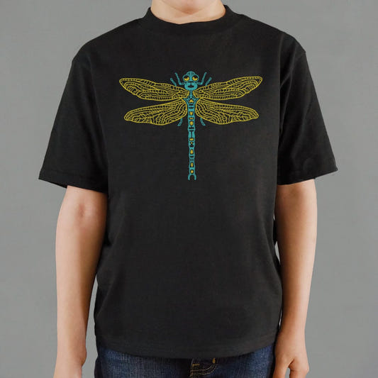 Dragonfly Illustrated Nature Design graphic Kids T-Shirt in Black