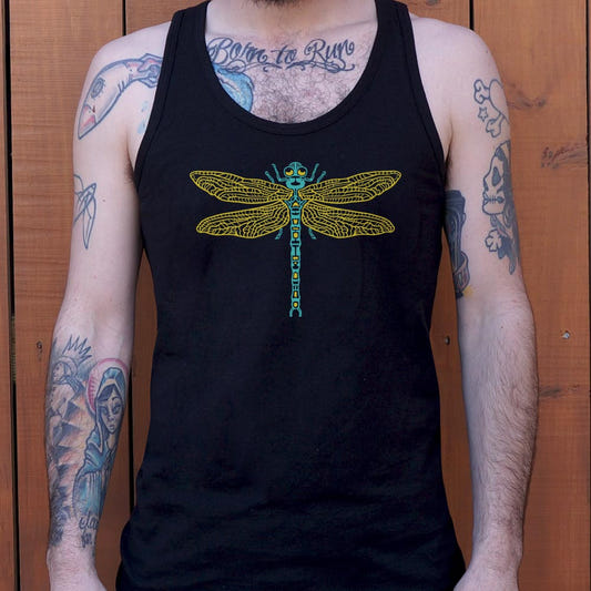 Dragonfly Illustrated Nature Design graphic Men's Tank Top in Black