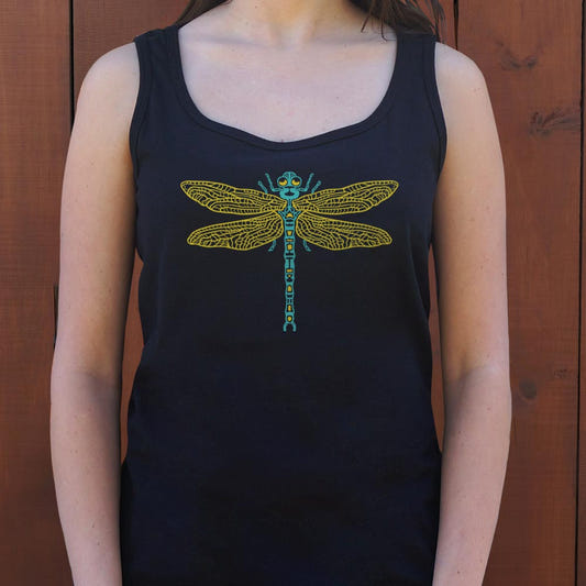 Dragonfly Illustrated Nature Design graphic Women's Tank Top in Midnight