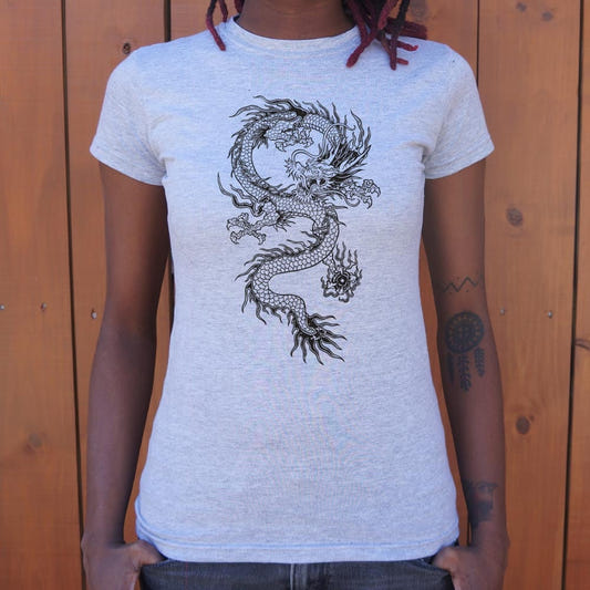 Dragon Tattoo Japanese Style Graphic Women's T-Shirt in Gray Granite