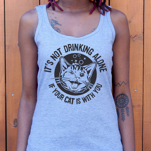 Drinking With Your Cat, It's Not Drinking Alone graphic Women's Tank Top in Gray Granite