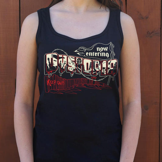No Entering Dystopia Postcard with Barbed Wire and Walls graphic Women's Tank Top in Midnight