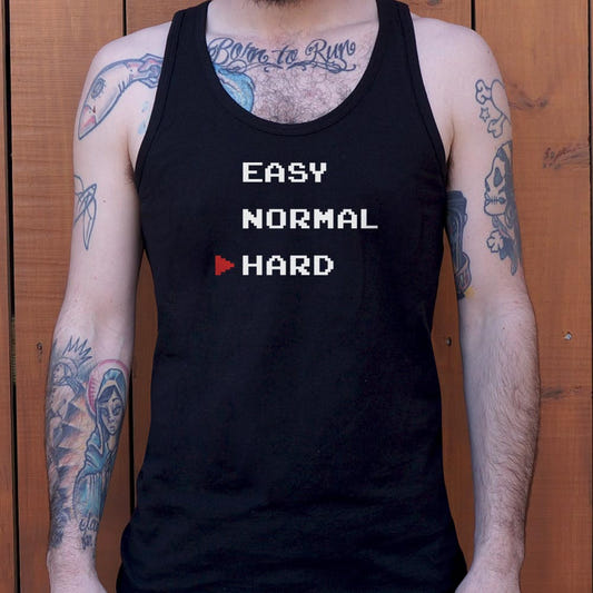 Easy Normal Hard Video Game Difficulty Select Menu graphic Men's Tank Top in Black