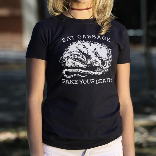 Eat Garbage Fake Your Death Opossum graphic Women's T-Shirt in Midnight