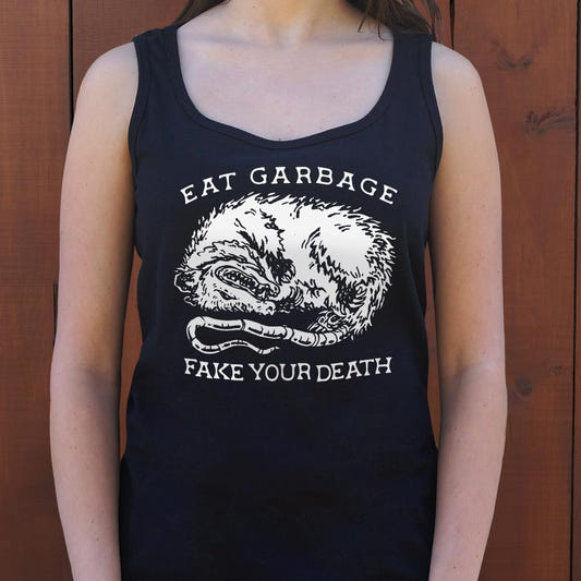 Eat Garbage Fake Your Death Opossum graphic Women's Tank Top in Midnight