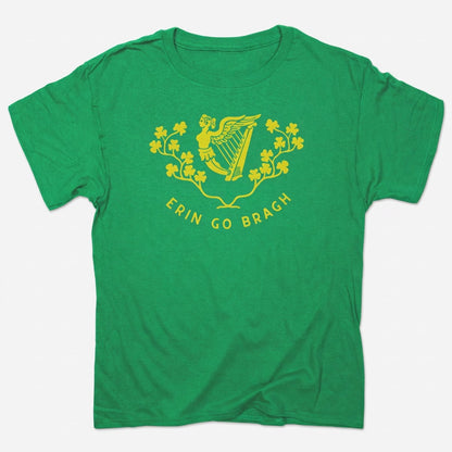 Erin Go Bragh Irish Harp and Shamrock Crest in Kelly Green Heather