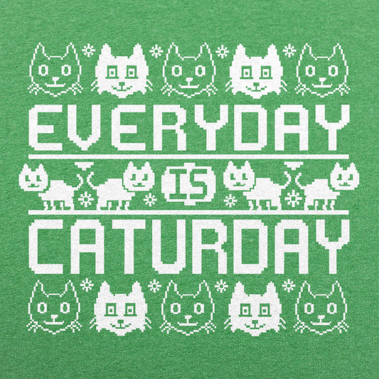 Every Day Is Caturday Ugly Sweater Style Cat Pattern graphic Unisex Heavyweight T-Shirt in Kelly Green Heather