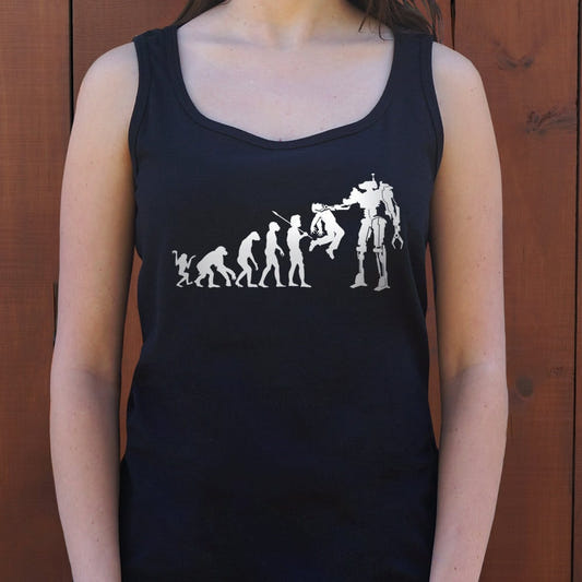 Evolution to Termination Ape to Man to Killer Robot graphic Women's Tank Top in Midnight