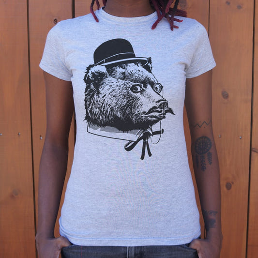 Fancy Bear in Bowler Hat and Monocle graphic Women's T-Shirt in Gray Granite