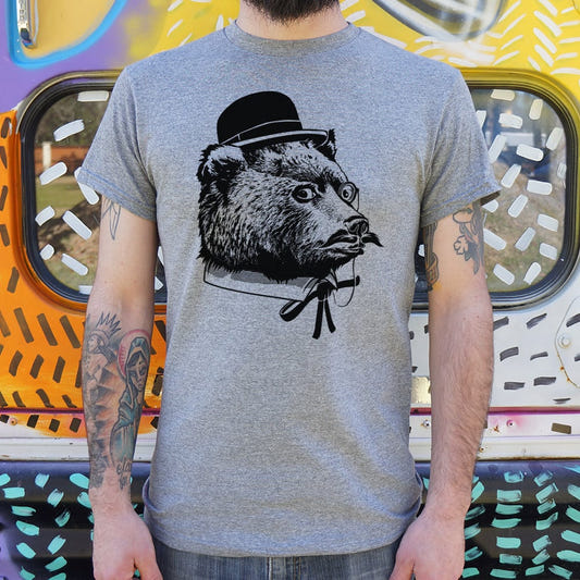 Fancy Bear in Bowler Hat and Monocle graphic Unisex Heavyweight T-Shirt in Gray Heather