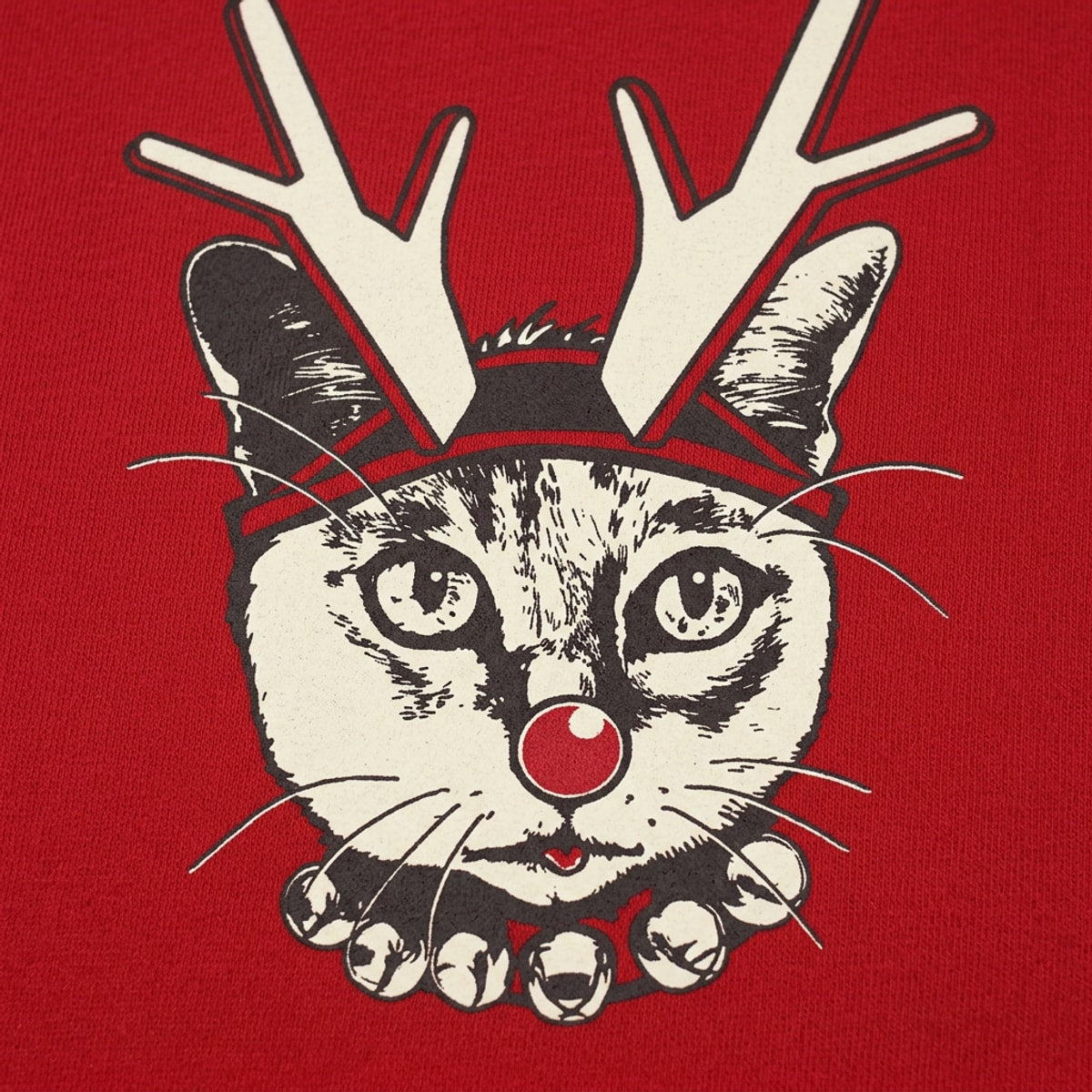 Feline Reindeer Cat with Antlers and Red Nose detail