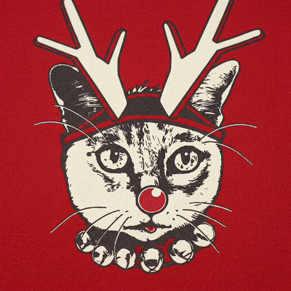 Feline Reindeer Cat with Antlers and Red Nose detail