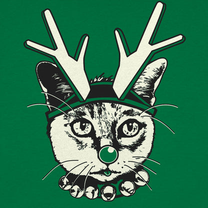 Feline Reindeer Cat with Antlers and Red Nose