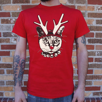Feline Reindeer Cat with Antlers and Red Nose