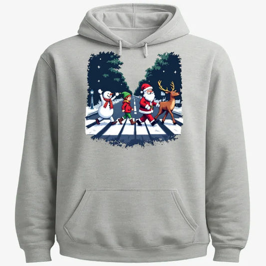 Festive Abbey Road Inspired T-Shirt graphic Hoodie in Gray Heather