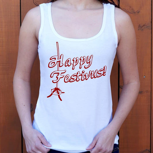 Happy Festivus Aluminum Pole graphic Women's Tank Top in Snow