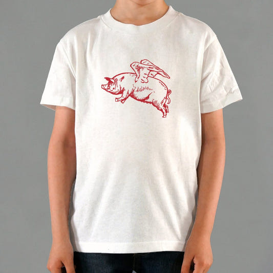 Flying Pig with Wings Pun graphic Kids T-Shirt in White