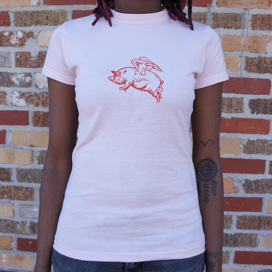 Flying Pig with Wings Pun graphic Women's T-Shirt in Soft Pink