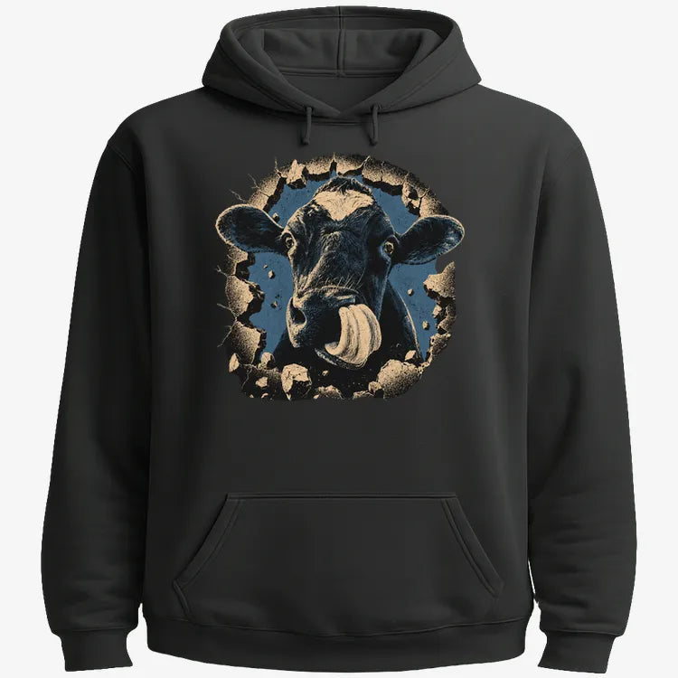 Frienly Cow Graphic-Hoodie-Black