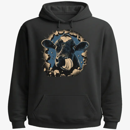 Frienly Cow Graphic-Hoodie-Black
