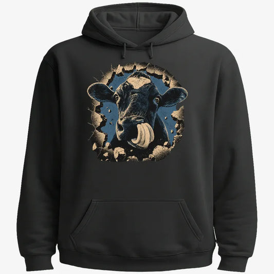 Frienly Cow Graphic-Hoodie-Black