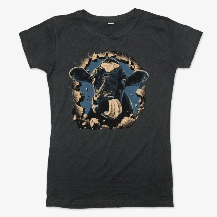 Frienly Cow Graphic-Women's T-Shirt-Midnight
