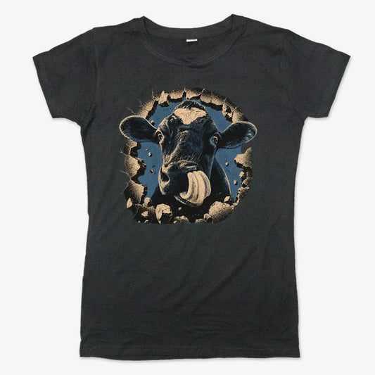 Frienly Cow Graphic-Women's T-Shirt-Midnight