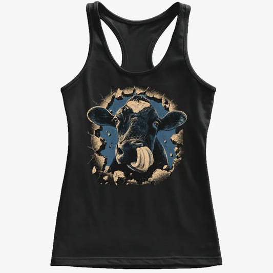 Frienly Cow Graphic-Women's Tank Top-Midnight