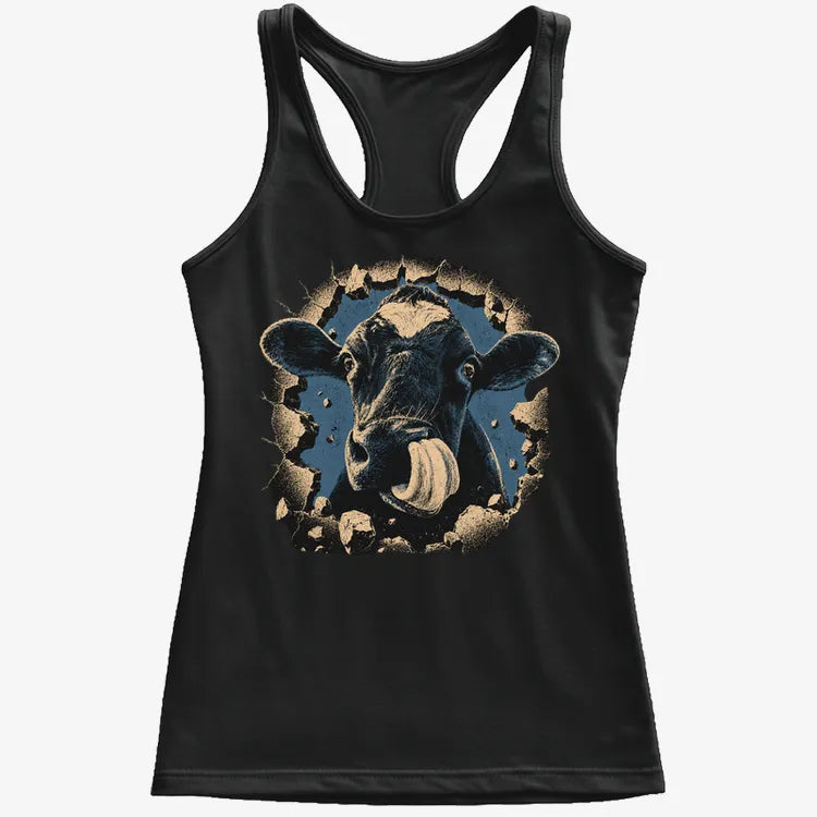 Frienly Cow Graphic-Women's Tank Top-Midnight