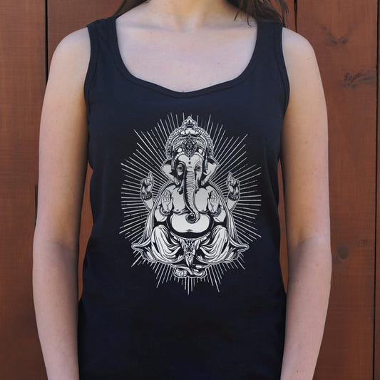 Ganesh Elephant Hindu Deity Meditating graphic Women's Tank Top in Midnight