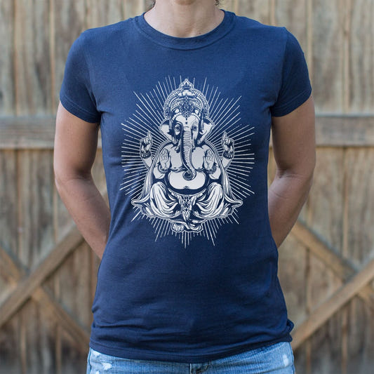 Ganesh Elephant Hindu Deity Meditating graphic Women's T-Shirt in True Navy