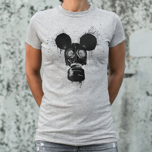 Gas Mousk Cartoon Mouse Wearing a Gas Mask graphic Women's T-Shirt in Gray Granite