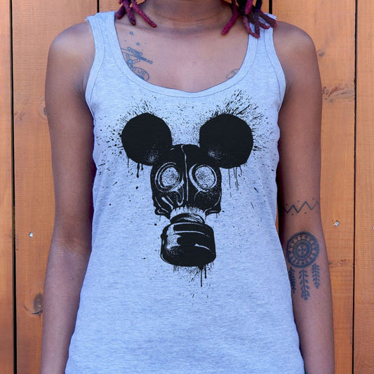 Gas Mousk Cartoon Mouse Wearing a Gas Mask graphic Women's Tank Top in Gray Granite
