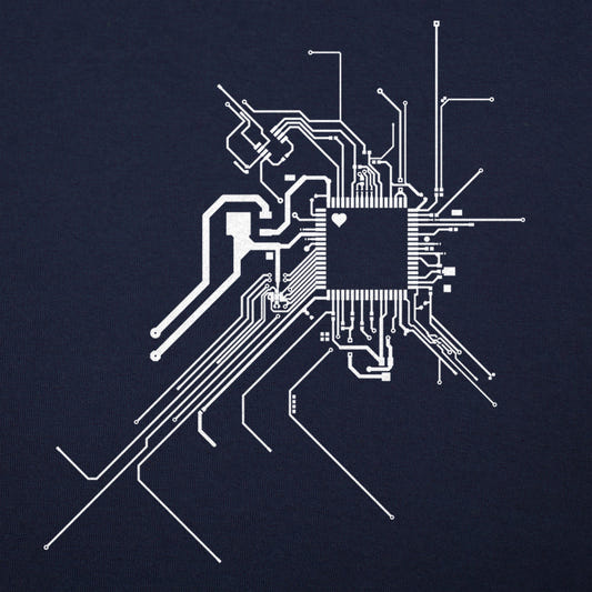 Geek At Heart Circuit Board with Heart Chip graphic tee design