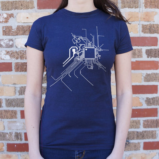 Geek At Heart Circuit Board with Heart Chip graphic Women's T-Shirt in True Navy