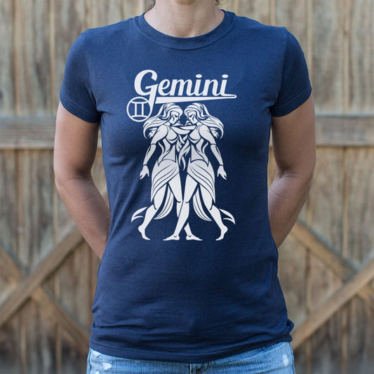 Gemini Zodiac Twins Symbol graphic Women's T-Shirt in True Navy