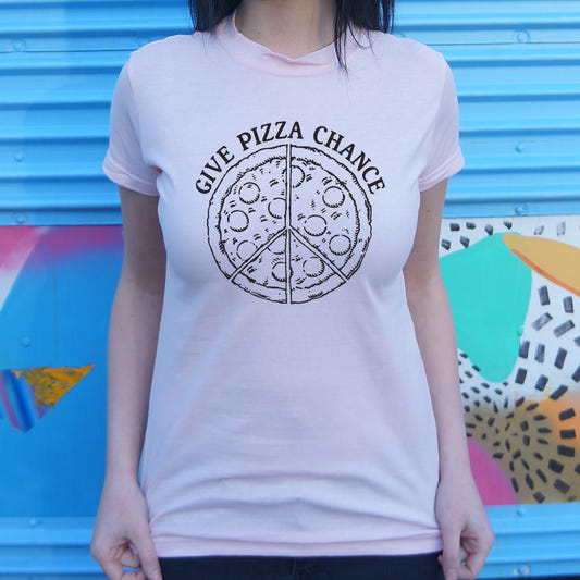 Give Pizza Chance Peace Sign Pizza graphic Women's T-Shirt in Soft Pink
