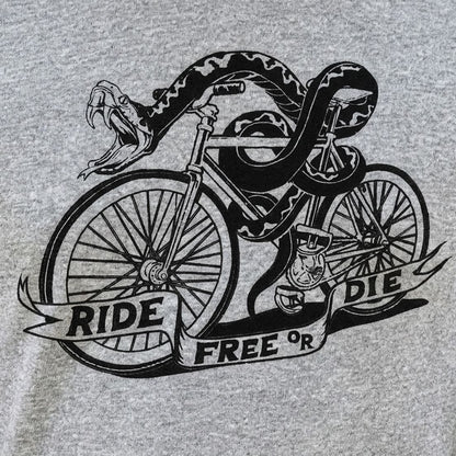 Ride Free or Die Tattoo Style Snake Riding a Bicycle detail