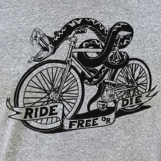 Ride Free or Die Tattoo Style Snake Riding a Bicycle detail