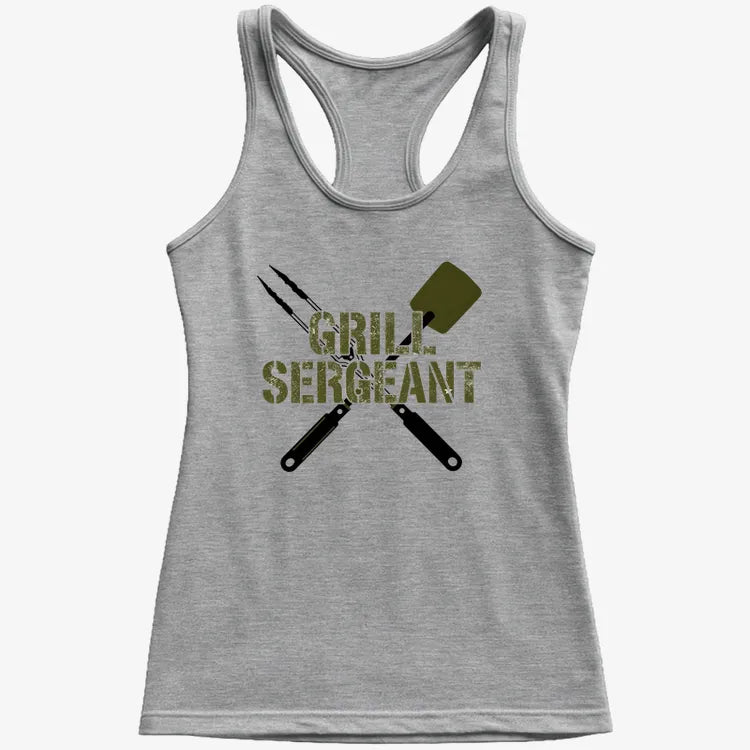 Grill Sergeant Master of the BBQ-Women's Tank Top-Gray Granite
