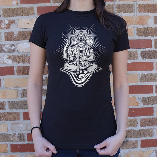 Hanuman Monkey God Sitting with Mace and Blessing Hand graphic Women's T-Shirt in Midnight